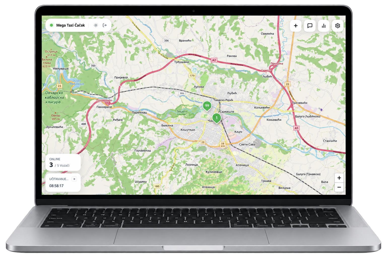 TaxiPro dispečerski panel - mapa vozila u realnom vremenu